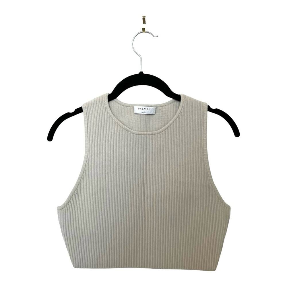 Aritzia Babaton Sculpt Knit Racer Cropped Tank in Matte Pearl Size L